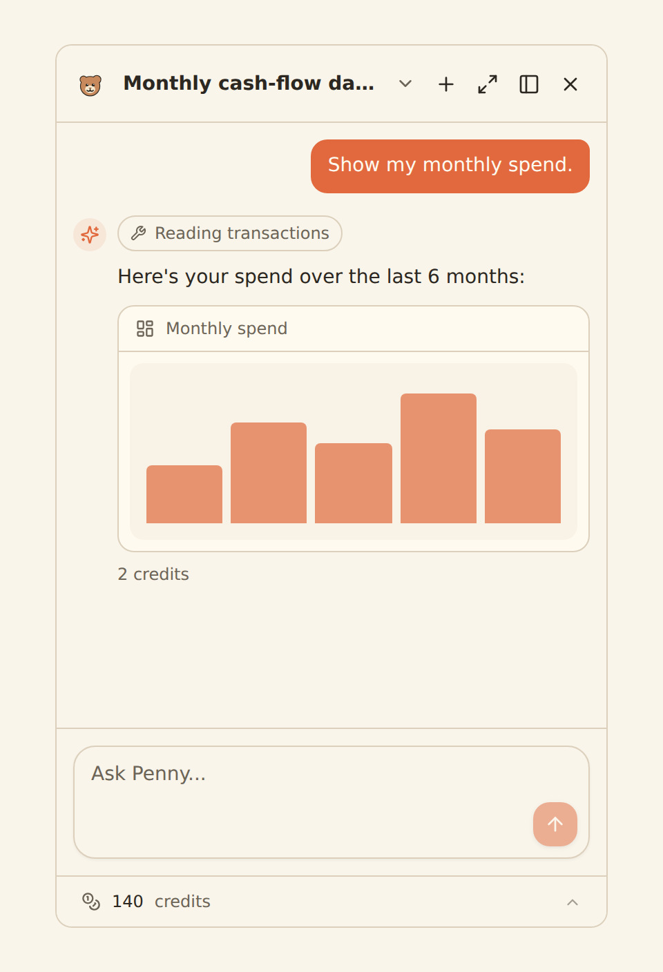 Ask Penny answering a question about spending with a chart inline