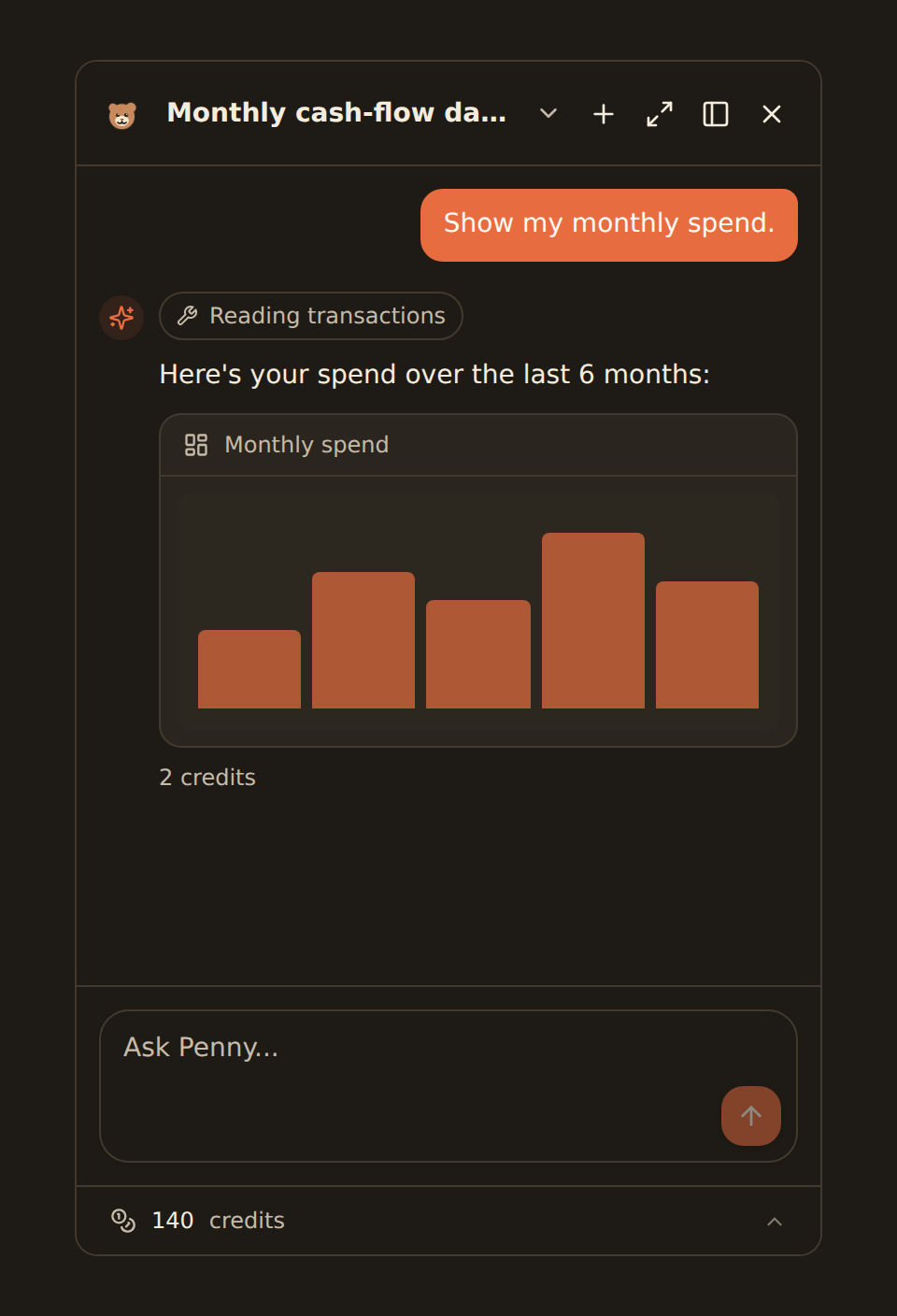Ask Penny answering a question about spending with a chart inline