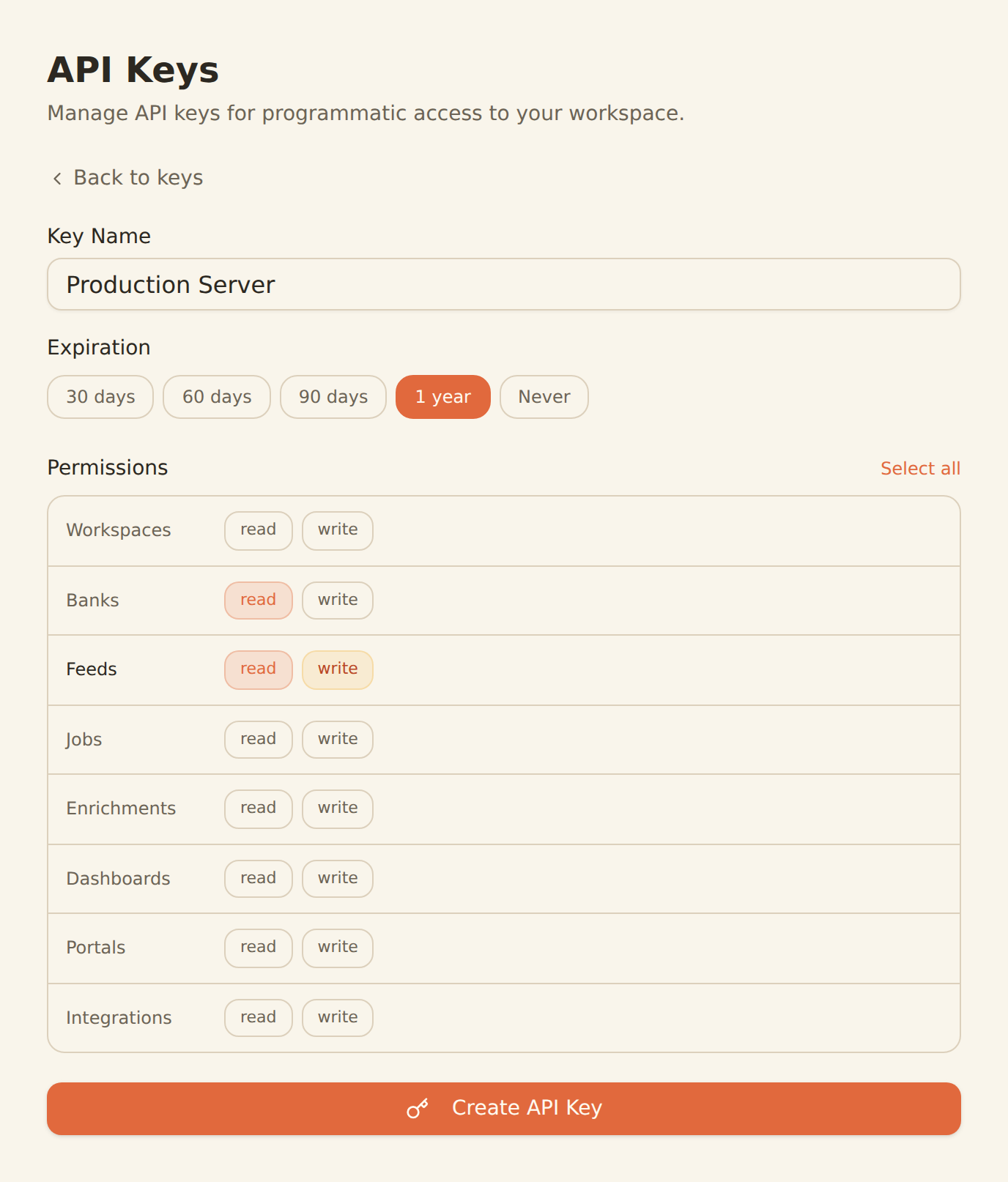 Creating a BankSync API key for an MCP client