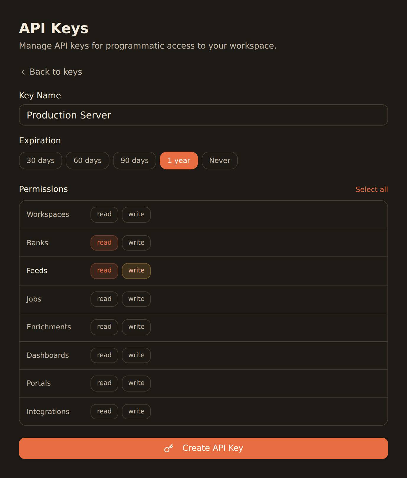 Creating a BankSync API key for an MCP client