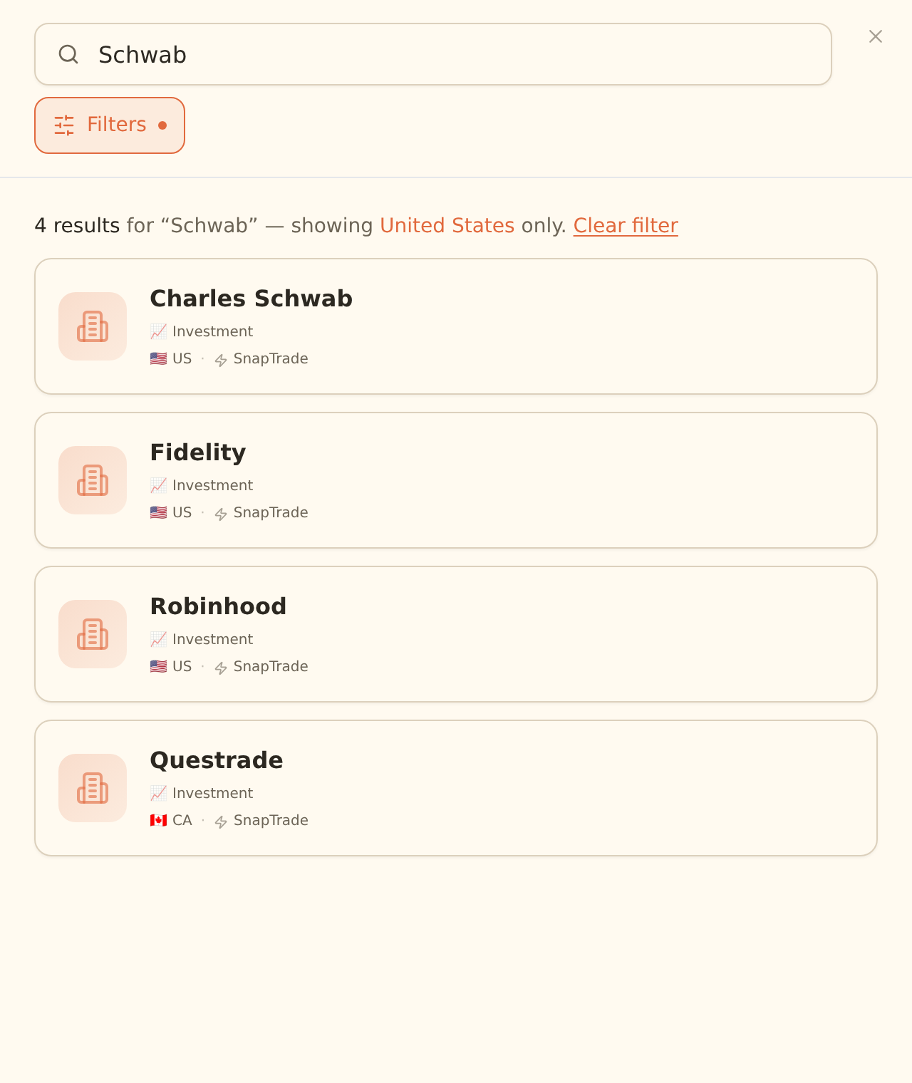 Connecting a brokerage account in BankSync