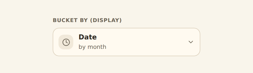 The time channel chip in the inspector with its bucket set to Month, showing the chip's 'Group by · Date · by month' summary.