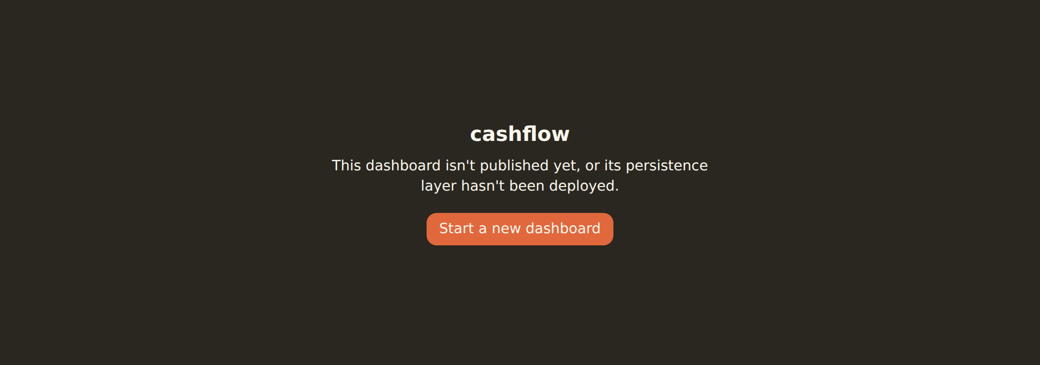The dashboard route fallback when a dashboard link does not resolve, showing a headline and a 'start a new dashboard' escape hatch.