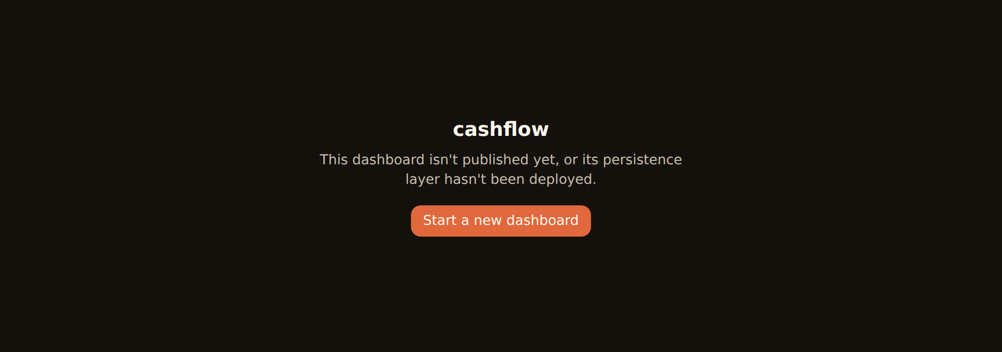 The dashboard route fallback when a dashboard link does not resolve, showing a headline and a 'start a new dashboard' escape hatch.