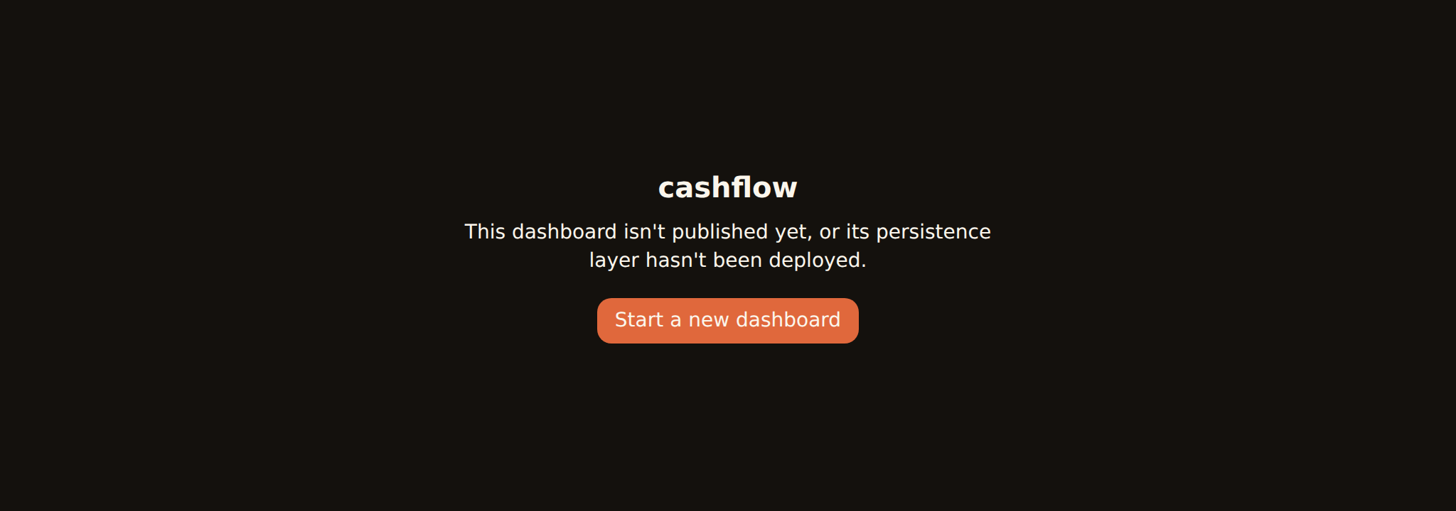 The dashboard route fallback when a dashboard link does not resolve, showing a headline and a 'start a new dashboard' escape hatch.