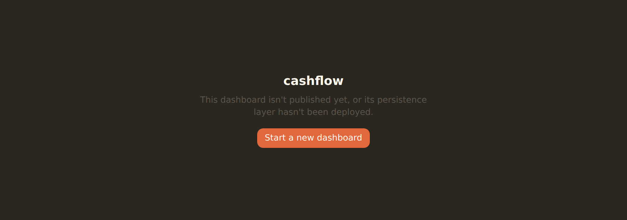 The dashboard route fallback when a dashboard link does not resolve, showing a headline and a 'start a new dashboard' escape hatch.