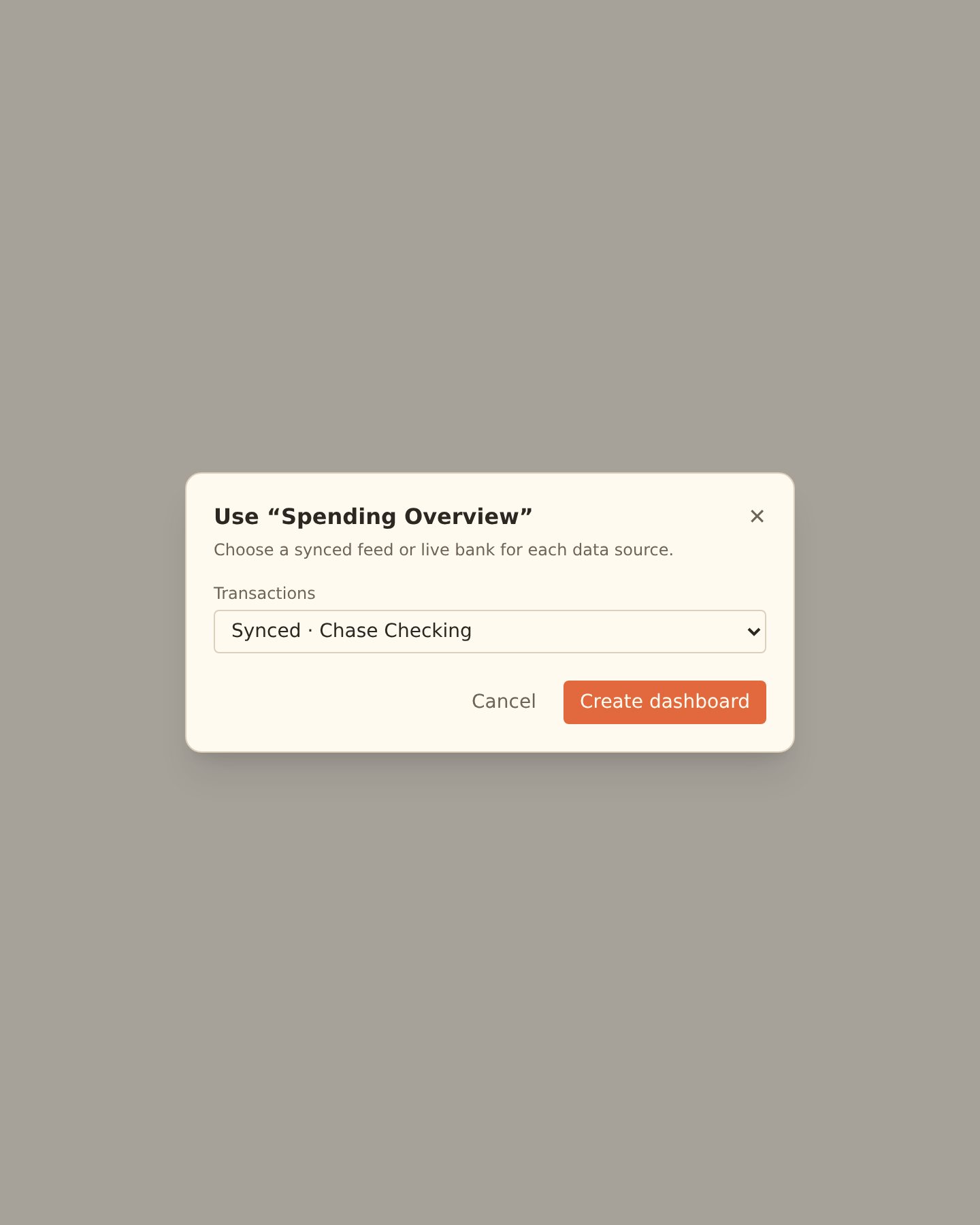 The template binding dialog listing each data slot required by a built-in feed template, with a synced feed picker beside each slot.