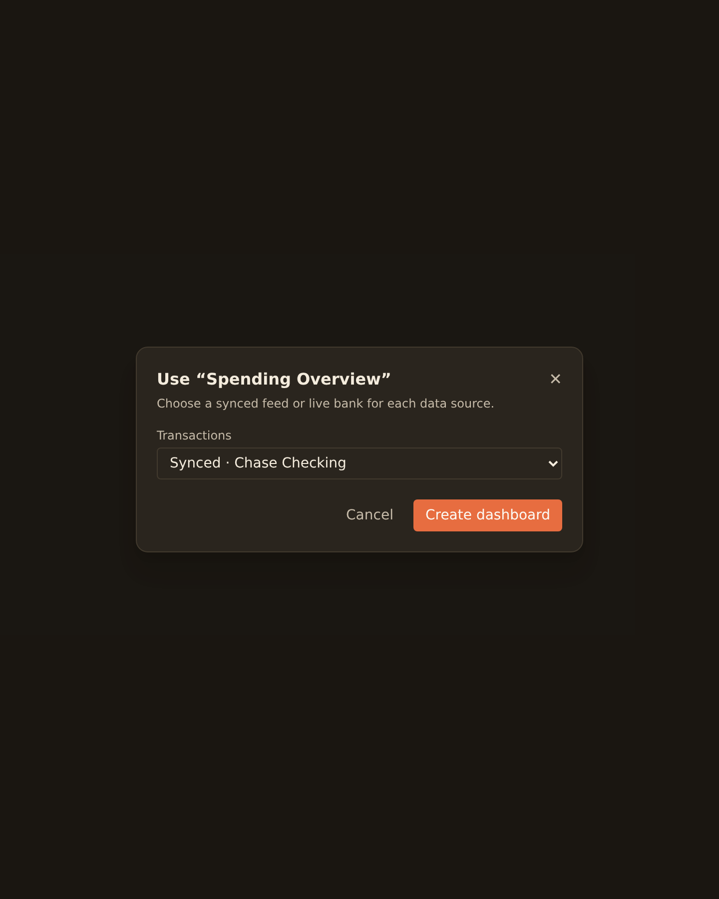 The template binding dialog listing each data slot required by a built-in feed template, with a synced feed picker beside each slot.