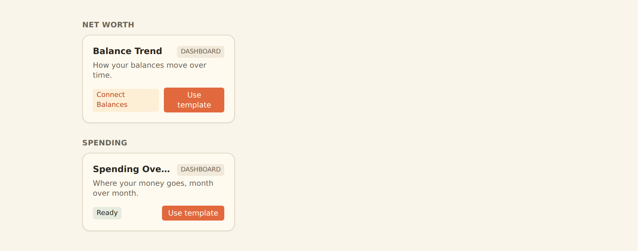 The BankSync dashboard template gallery