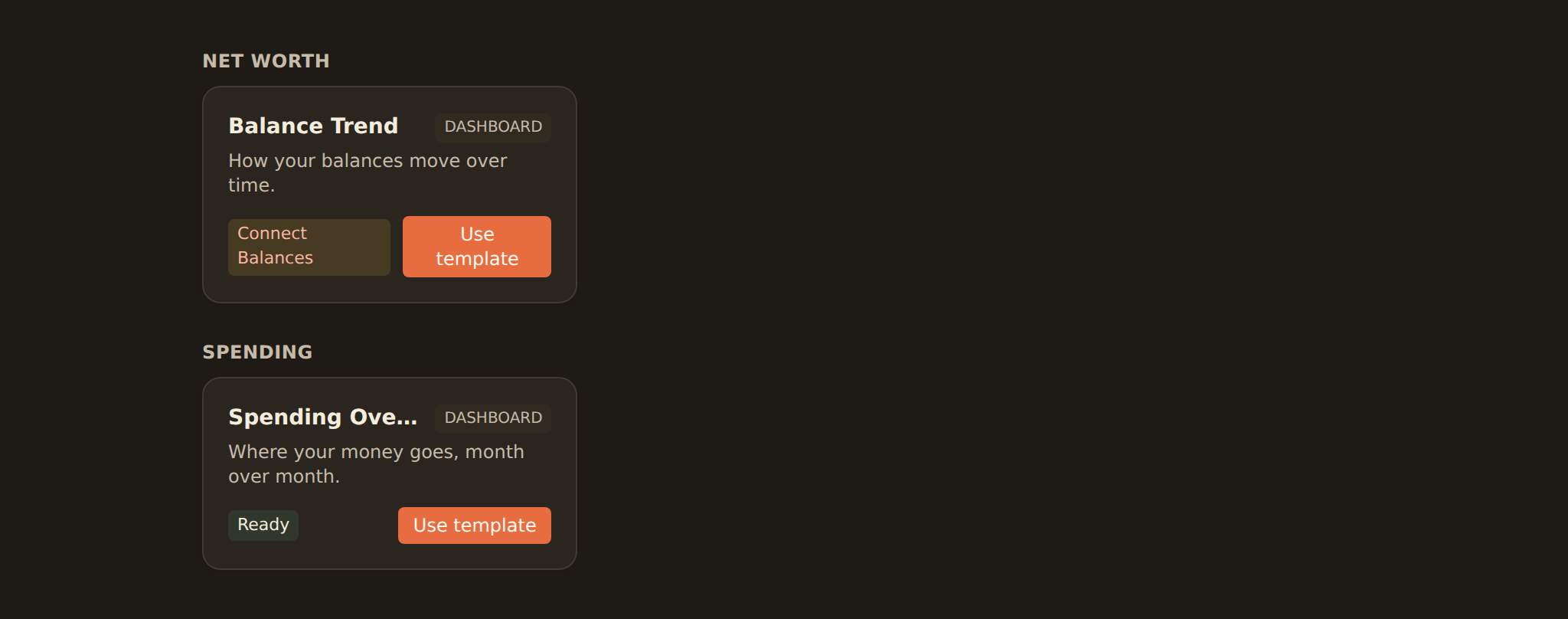 The BankSync dashboard template gallery