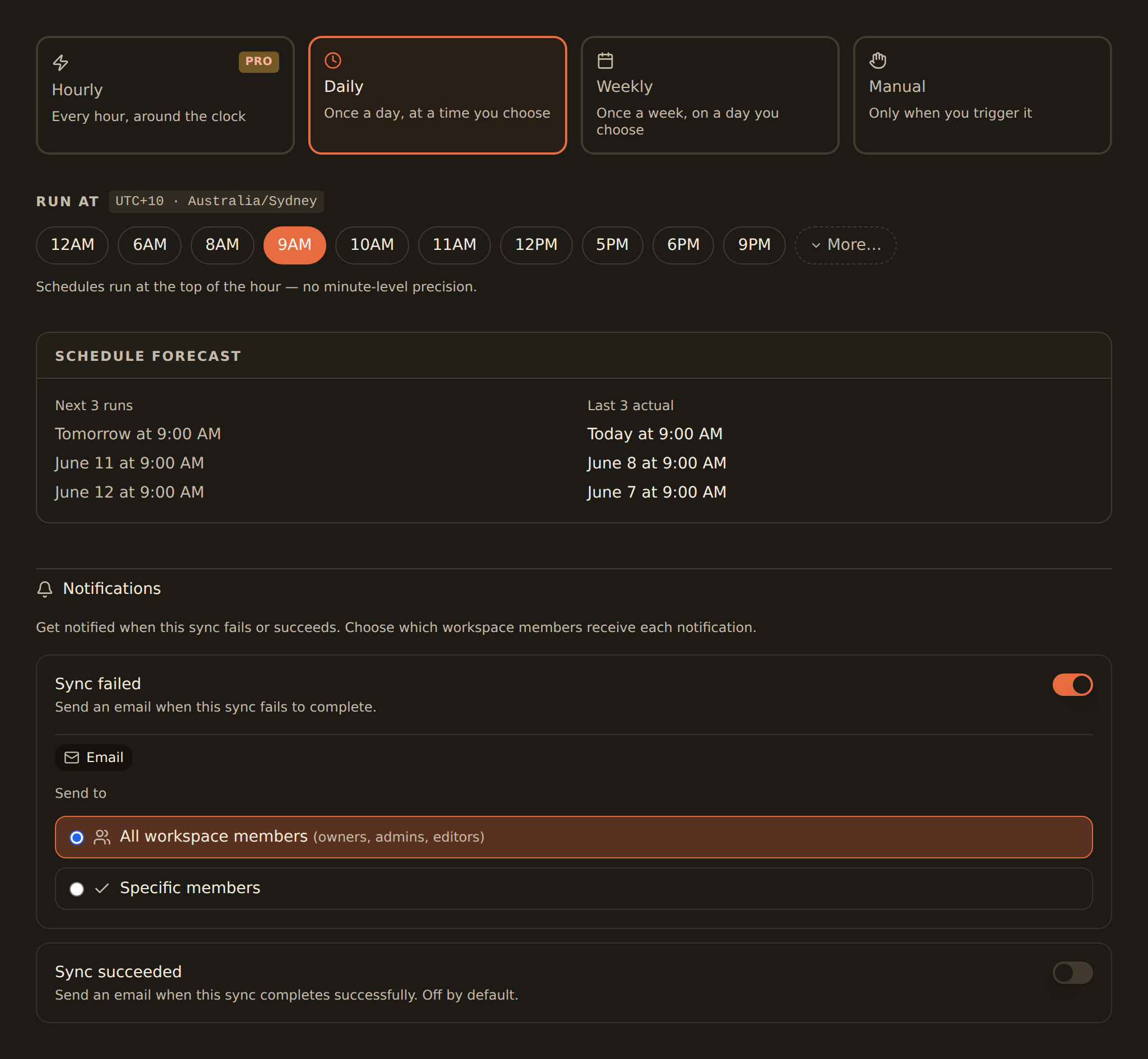 Scheduling a BankSync bank feed to run hourly, daily or weekly