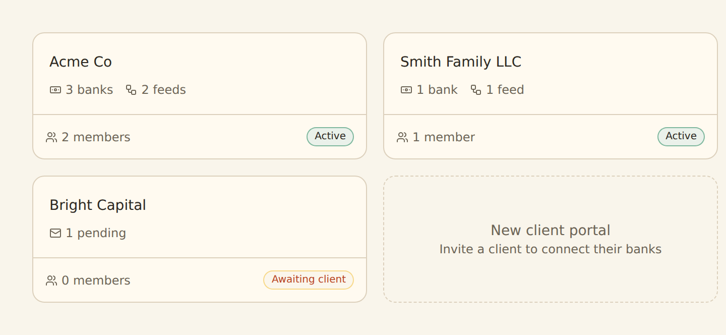 A list of BankSync client portals with status pills