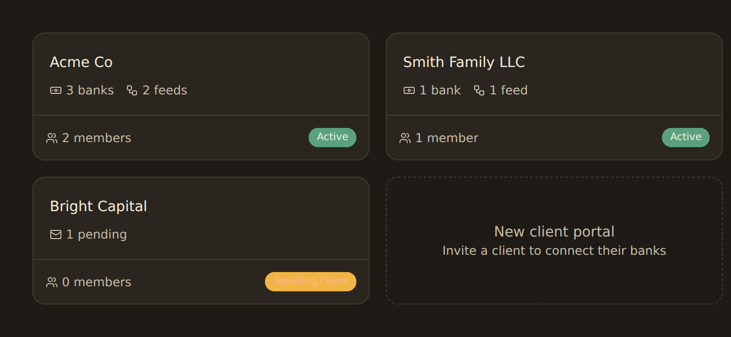 A list of BankSync client portals with status pills